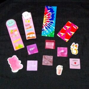 You get four bookmarks, six pictures and three stickers